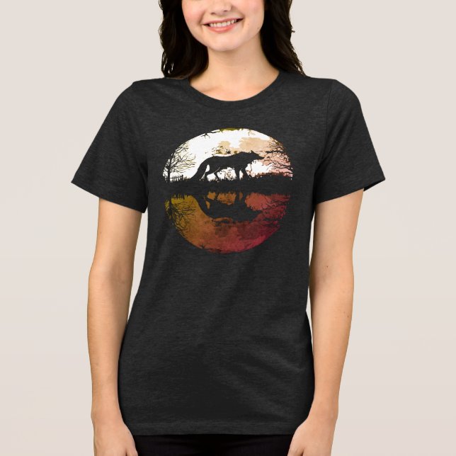 Camiseta Triblenda Lobo solitario bajo la luna llena (Anverso)