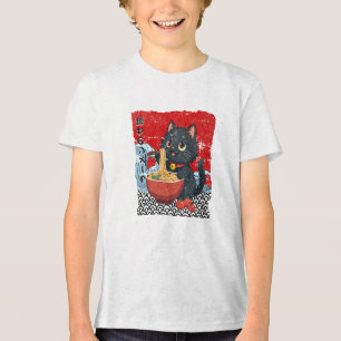 Camiseta Triblenda ¡Locura de Ramen de Gato Negro Maravilloso!