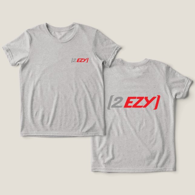 Camiseta Triblenda Logo "2 EZY" para niños rojo y gris en una camiset (Diseño Anverso y Reverso)