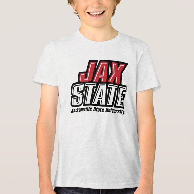 Camiseta Triblenda Logo de la Universidad Estatal de Jacksonville JAX (Anverso)