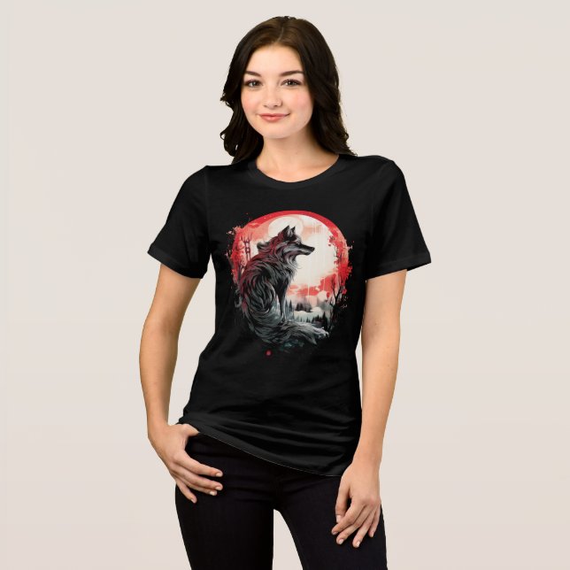 Camiseta Triblenda Lone Wolf Under Moon – Red Forest Art (Anverso Completo)