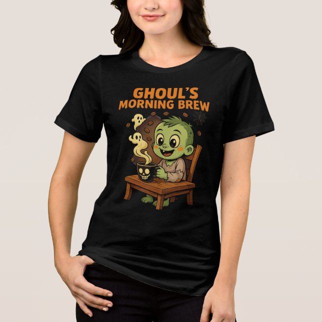 Camiseta Triblenda Los amantes del café de Halloween en la mañana de  (Anverso)