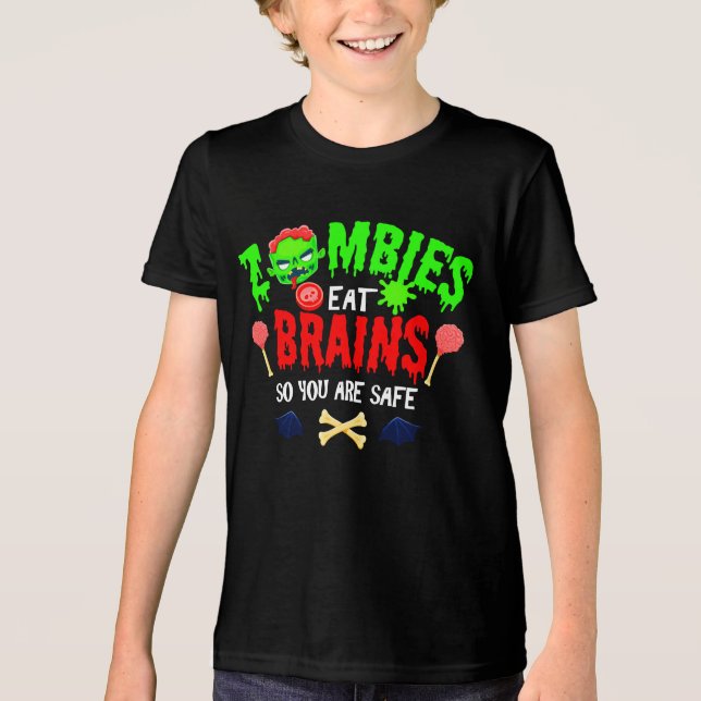 Camiseta Triblenda Los divertidos zombies de Halloween comen cerebros (Anverso)