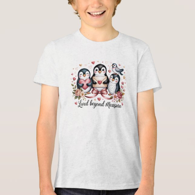 Camiseta Triblenda Loved Beyond Measure Cute Penguin Family Valentine (Anverso)