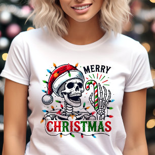 Camiseta Triblenda Luces de cráneo de Feliz Navidad para las fiestas