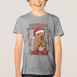 Camiseta Triblenda Luces Divertidas de Capybara para Fiesta de Navida