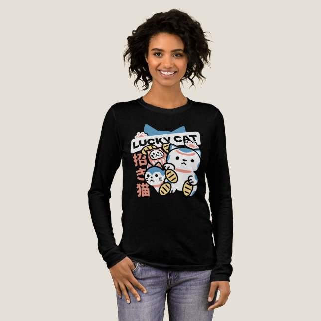 Camiseta Triblenda Lucky Cat Art – Maneki Neko with Gold Coin (Anverso Completo)