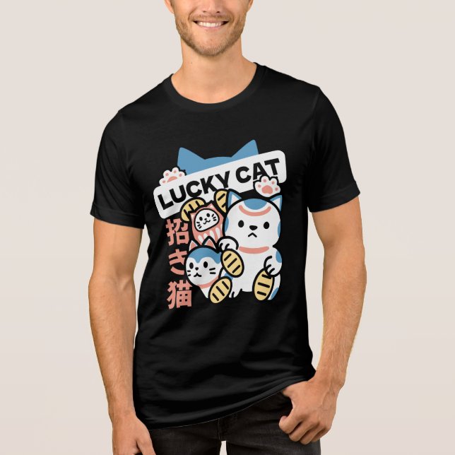 Camiseta Triblenda Lucky Cat Art – Maneki Neko with Gold Coin (Anverso)