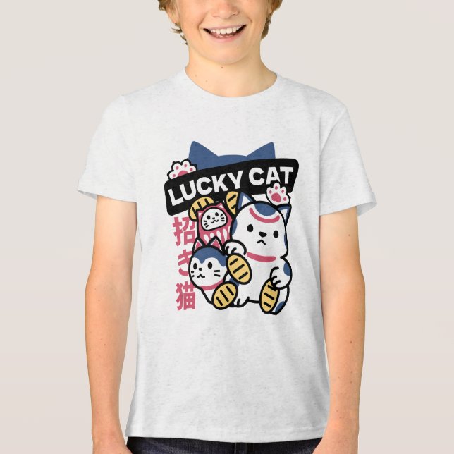 Camiseta Triblenda Lucky Cat Maneki Neko – Japanese Fortune Cat  (Anverso)