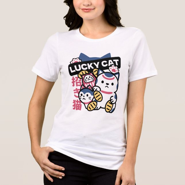 Camiseta Triblenda Lucky Cat Maneki Neko – Japanese Fortune Cat  (Anverso)