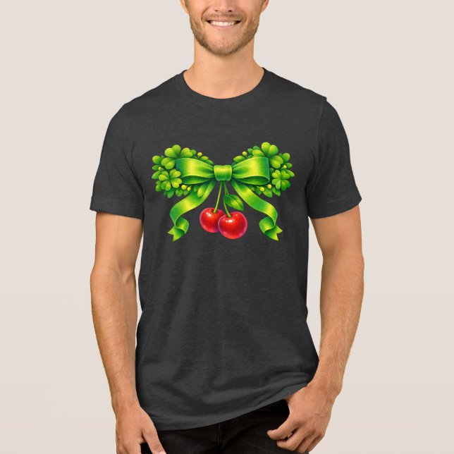 Camiseta Triblenda Lucky Clover Bow with Cherries Green Design (Anverso)