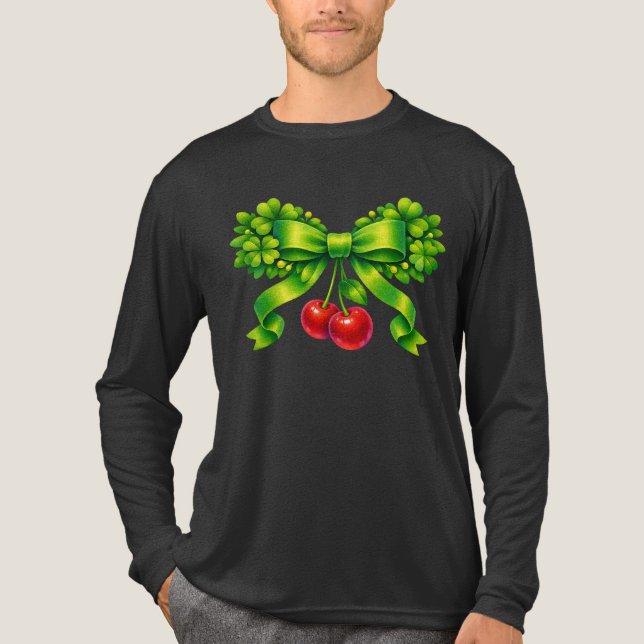 Camiseta Triblenda Lucky Clover Bow with Cherries Green Design (Anverso)
