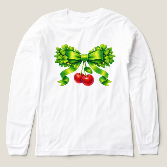Camiseta Triblenda Lucky Clover Bow with Cherries Green Design (Diseño frontal)