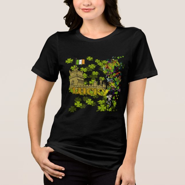 Camiseta Triblenda Lucky Leprechaun y su castillo irlandés (Anverso)