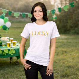 Camiseta Triblenda Lucky St. Patrick's Day Gold Leaf Pattern Text
