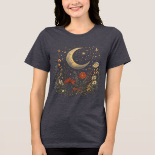 Camiseta Triblenda Luna Creciente y Noche Estrellada de Flores Silves