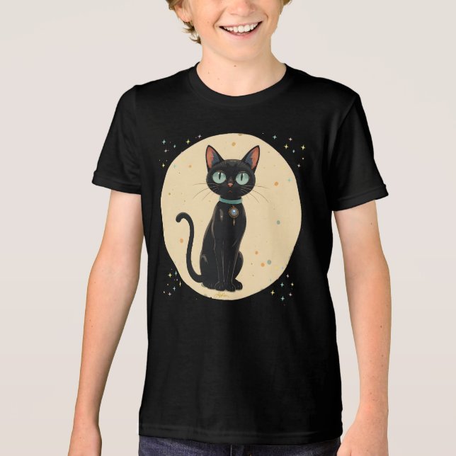 Camiseta Triblenda Luna de gato negro futurista atómico (Anverso)