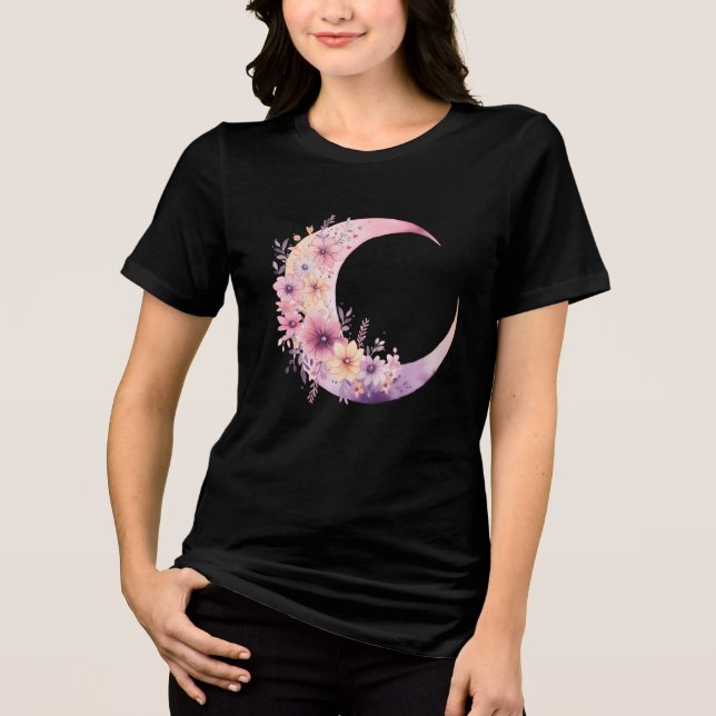Camiseta Triblenda Luna rosa de media luna con flores de Bonito (Anverso)