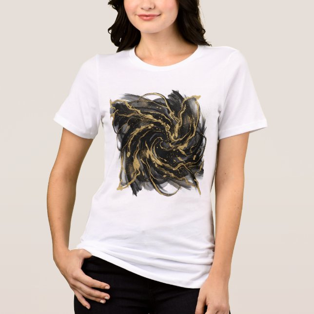 Camiseta Triblenda Luxury Gold and Black Abstract Marble Ink Flow (Anverso)