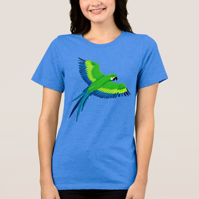 Camiseta Triblenda Macao verde y azul / Loro en vuelo (Anverso)