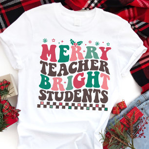 Camiseta Triblenda Maestro Alegre Estudiantes Brillantes Navidad Retr