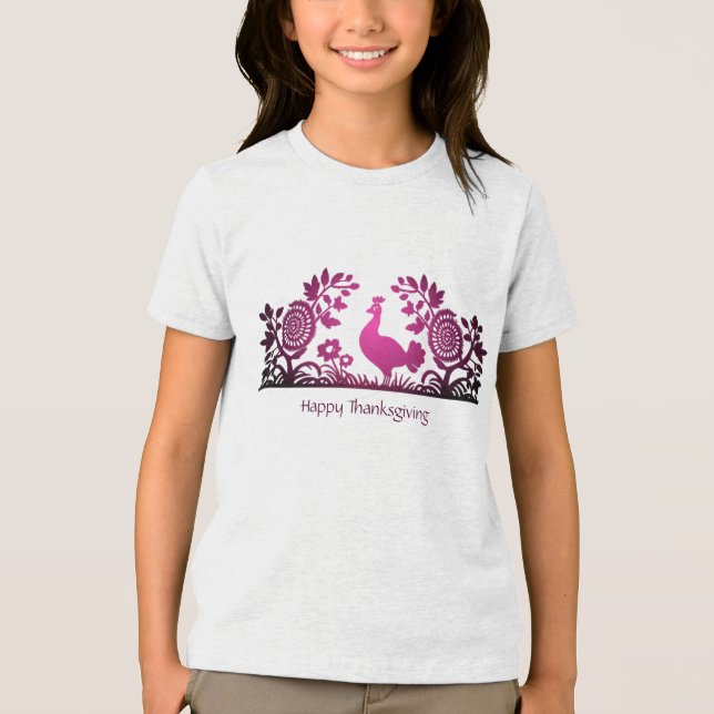 Camiseta Triblenda Magenta Acción de Gracias Turquía Floral T-Shirt (Anverso)