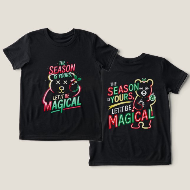 Camiseta Triblenda Magical Christmas Bear Girls Whimsical Neon Holida (Diseño Anverso y Reverso)