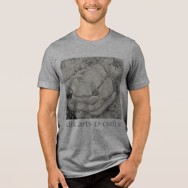 Camiseta Triblenda magnolia de tocino, flores, tela, algodón y mano (Anverso)