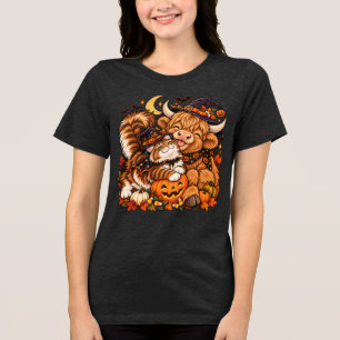 Camiseta Triblenda Maine Coon y Highland Cow Mejores Amigos halloween