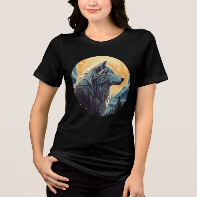Camiseta Triblenda Majestic Wolf at Sunset – Wilderness Art (Anverso)