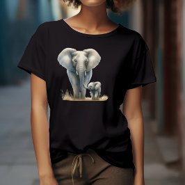 Camiseta Triblenda Majestuoso elefante africano y bebé en acuarela
