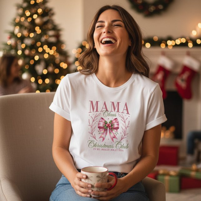Camiseta Triblenda Mama Claus Christmas Club Pink Coquette Bow (Subido por el creador)