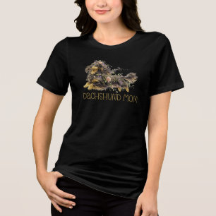 Camiseta Triblenda Mamá Dachshund, Dachshund Floral de Flor Silvestre
