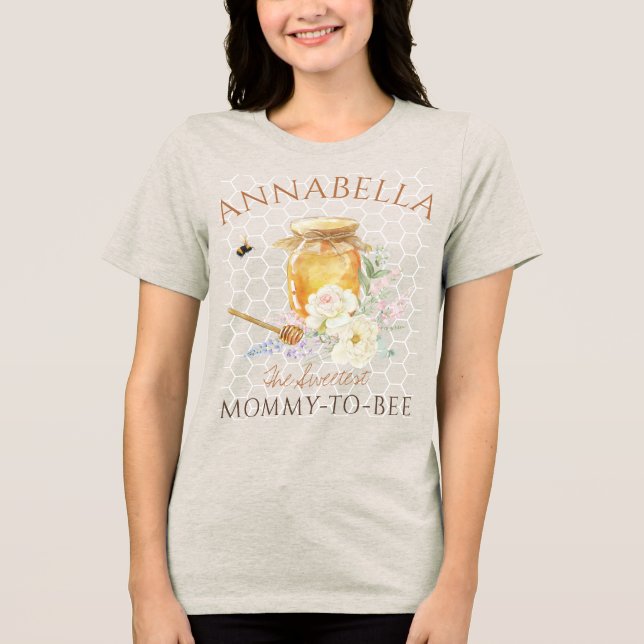 Camiseta Triblenda Mamá de Baby Shower de dulce pequeña miel para abe (Anverso)