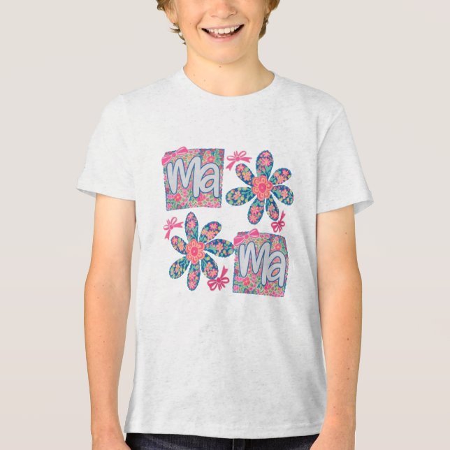 Camiseta Triblenda Mamá: Elegancia floral en estilo perrito (Anverso)
