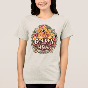 Camiseta Triblenda Mamá Golden Retriever Floral Mi Corazón Tiene Pata