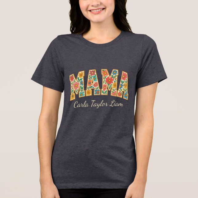 Camiseta Triblenda Mamá personalizado con nombres de niños o Año Este (Anverso)