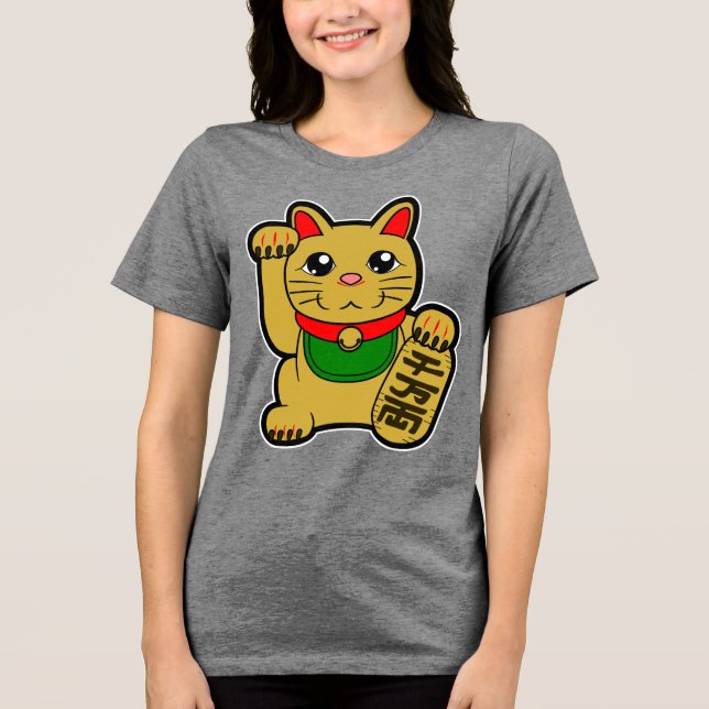 Camiseta Triblenda Maneki Neko: Gato afortunado de oro (Anverso)