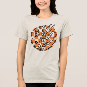 Camiseta Triblenda Manos de esqueleto de Halloween Actitud Frase