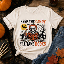 Camiseta Triblenda Mantén Los Dulces Tomaré Libros Halloween