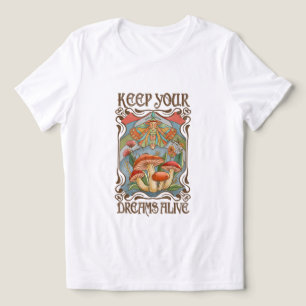 Camiseta Triblenda Mantén Vivos Tus Sueños Retro Boho Hongo & Polilla