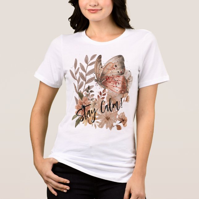 Camiseta Triblenda Mantener la calma naturaleza de la flor de maripos (Anverso)