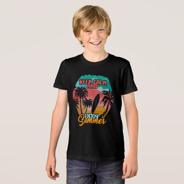 Camiseta Triblenda Mantenga la calma y disfrute del verano (Anverso Completo)