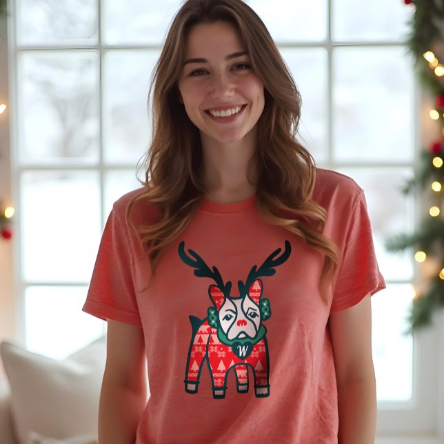 Camiseta Triblenda Mantente cómodo | Navidades de renos de Bulldog fr (Stay Cozy | French Bulldog Reindeer Christmas Tri-Blend Shirt)