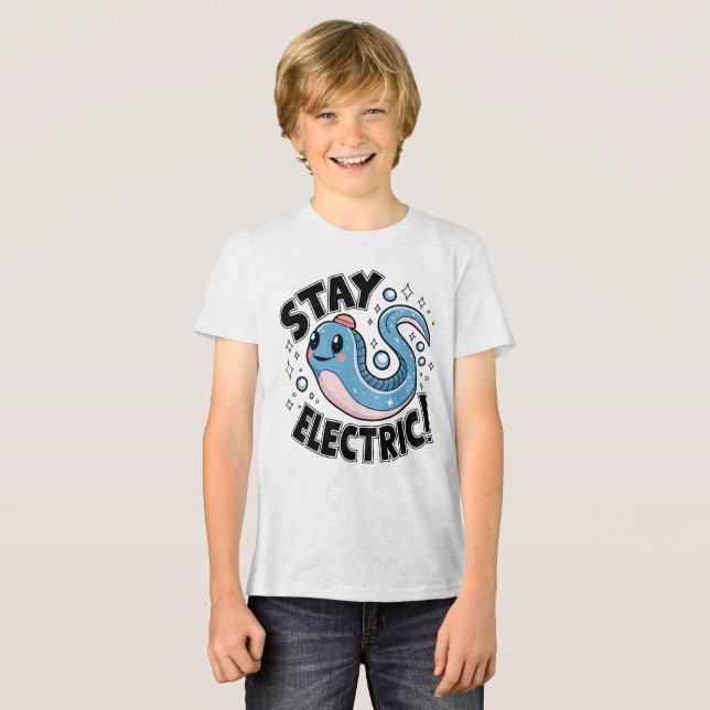Camiseta Triblenda Mantente Diseño de Anguila Eléctrica Lindo Eléctri (Anverso Completo)