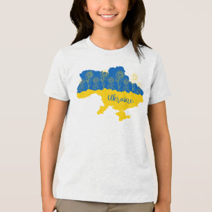 Camiseta Triblenda Mapa de Ucrania con girasol y bandera ucraniana