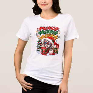 Camiseta Triblenda Mapache Festivo Árbol de Navidad Cacao Caliente Al