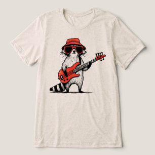Camiseta Triblenda Mapache Genial Tocando Guitarra Baja Roja