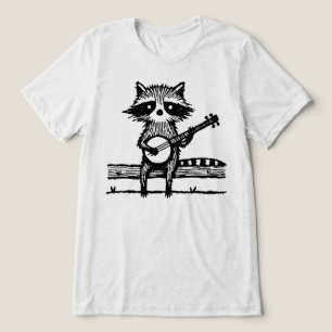 Camiseta Triblenda Mapache Sentado En La Cerca Tocando Al Estilo Linó