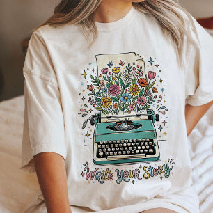 Camiseta Triblenda Máquina de Escribir Floral "Escribe Tu Historia"